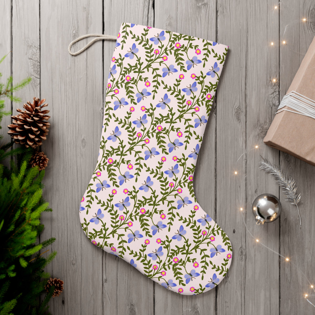 Lilac Butterfly Floral Stocking