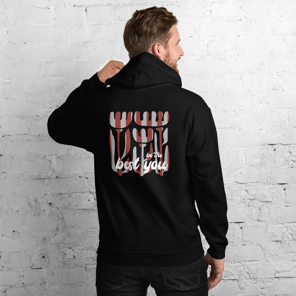 Black view Be The Best You Christian Hoodie blends bold encouragement with modern faith style. Perfect for anyone looking for Christian clothing apparel, Christian wear apparel, Christian merch, Christian apparel hoodies, Christian hooded 