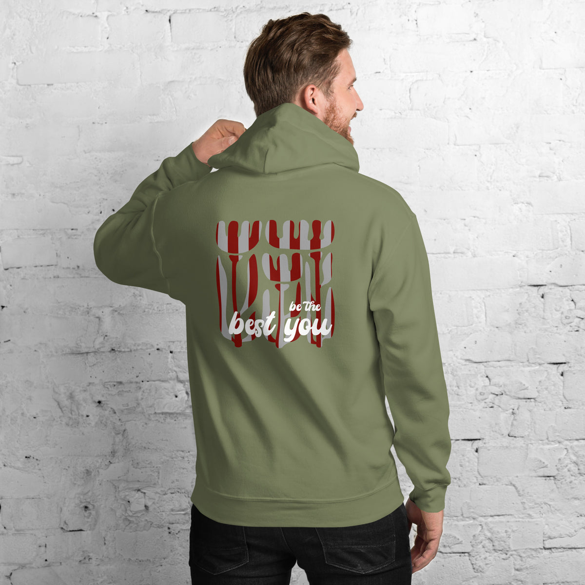 Grey back view Be The Best You Christian Hoodie blends bold encouragement with modern faith style. Perfect for anyone looking for Christian clothing apparel, Christian wear apparel, Christian merch, Christian apparel hoodies, Christian hooded 