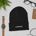 front view a winter hat- Black beanie hat -courage beanie hat-