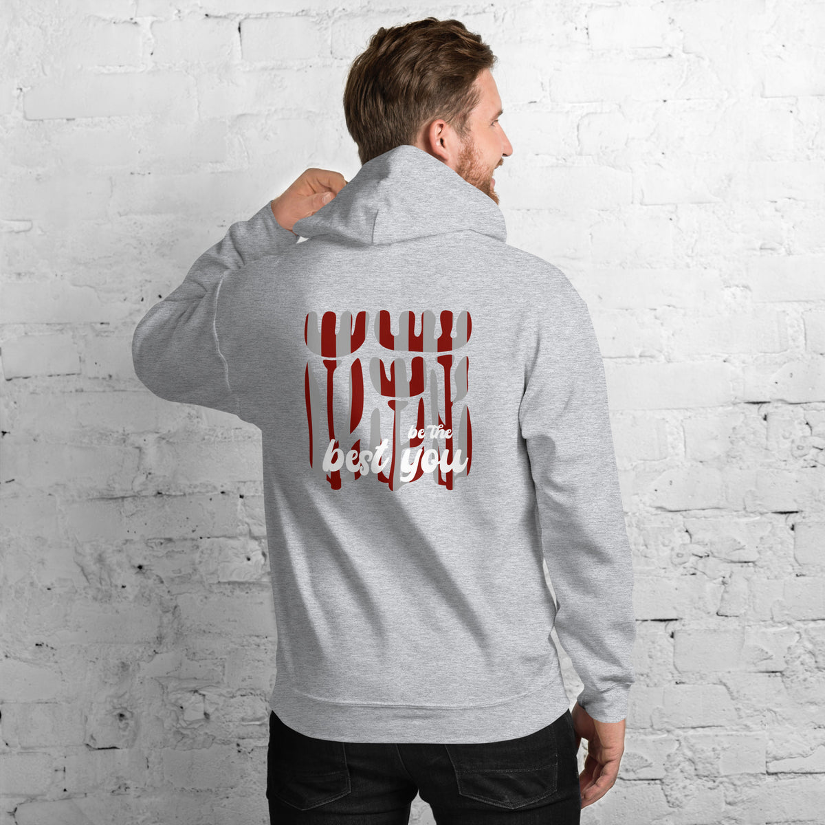 light  grey gray back view Be The Best You Christian Hoodie blends bold encouragement with modern faith style. Perfect for anyone looking for Christian clothing apparel, Christian wear apparel, Christian merch, Christian apparel hoodies