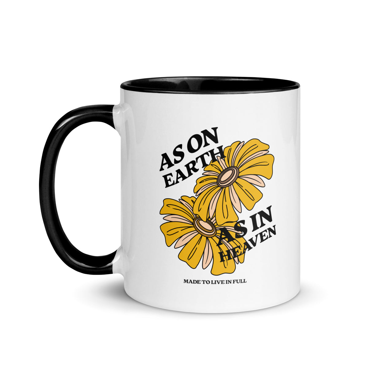 white-ceramic-mug-with-color-inside-black-11-oz-side - Left As on earth as in heaven