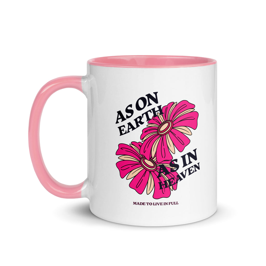 white-ceramic-mug-with-color-inside-pink -11-oz-left -as on earth as in heaven christian mug 