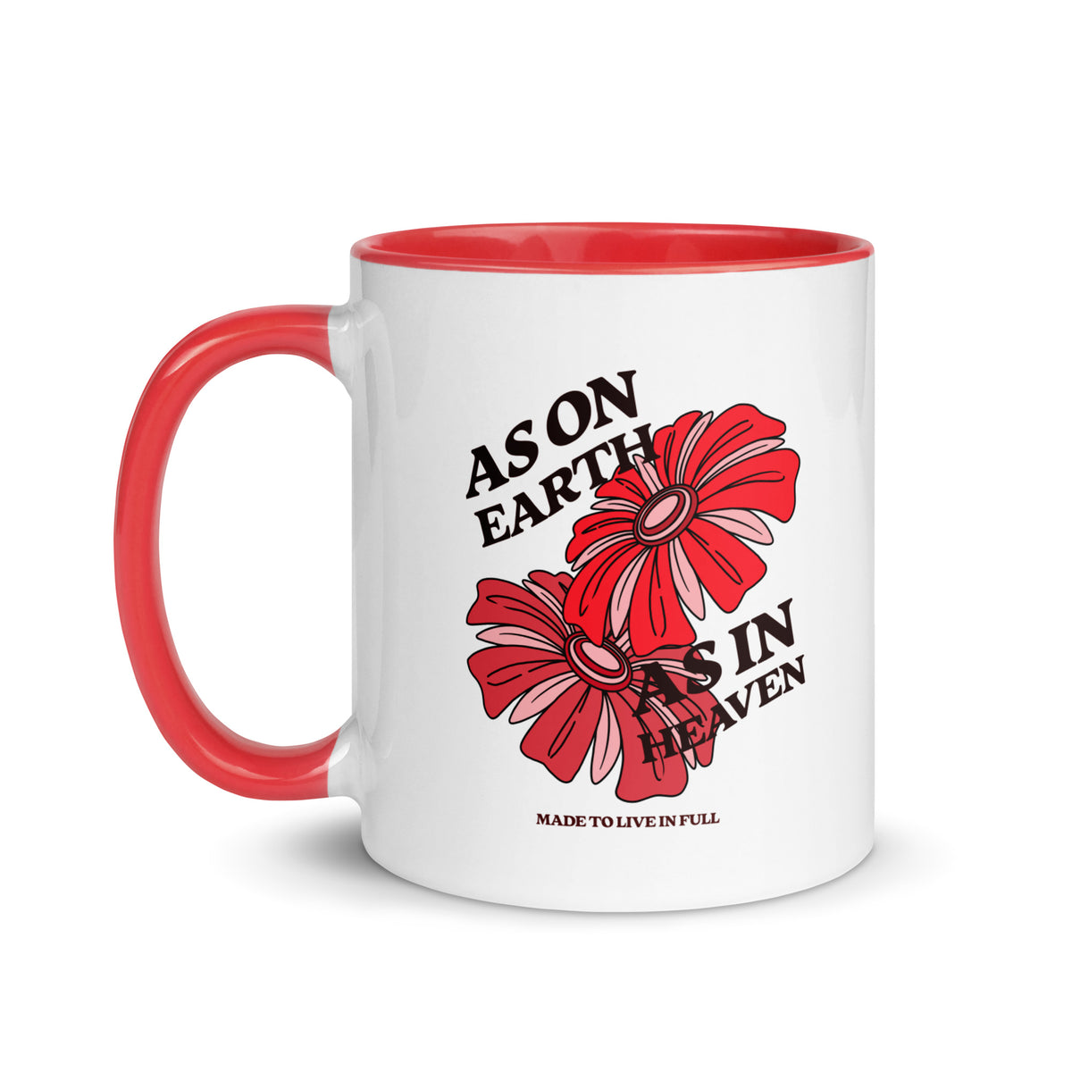white-ceramic-mug-with-color-inside-red -11-oz-left -as on earth as in heaven christian mug 
