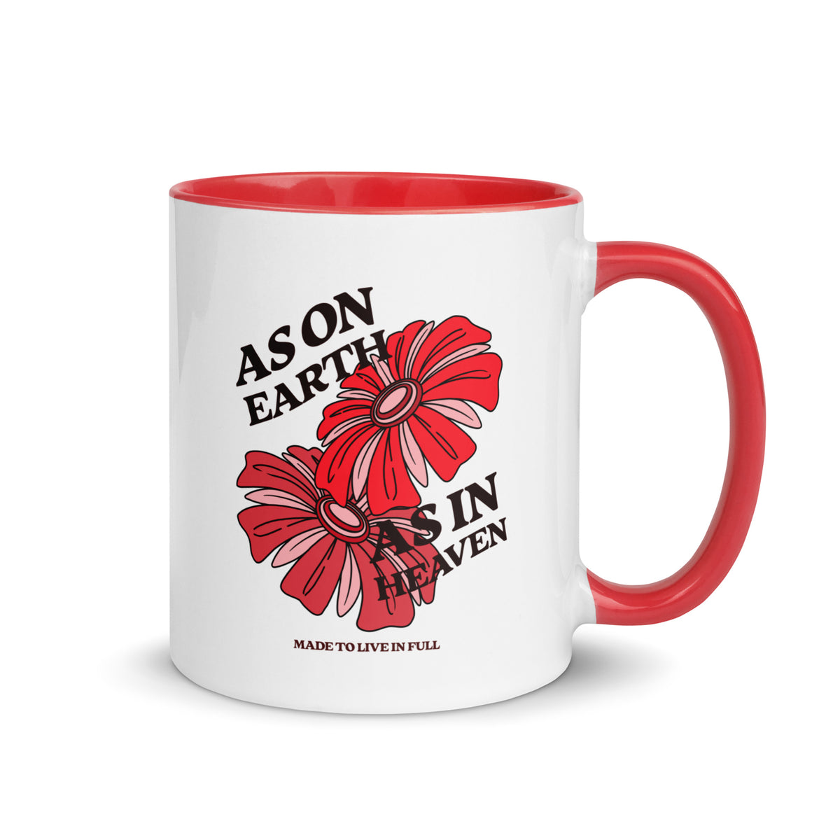 white-ceramic-mug-with-color-inside-red -11-oz-right-as on earth as in heaven christian mug 